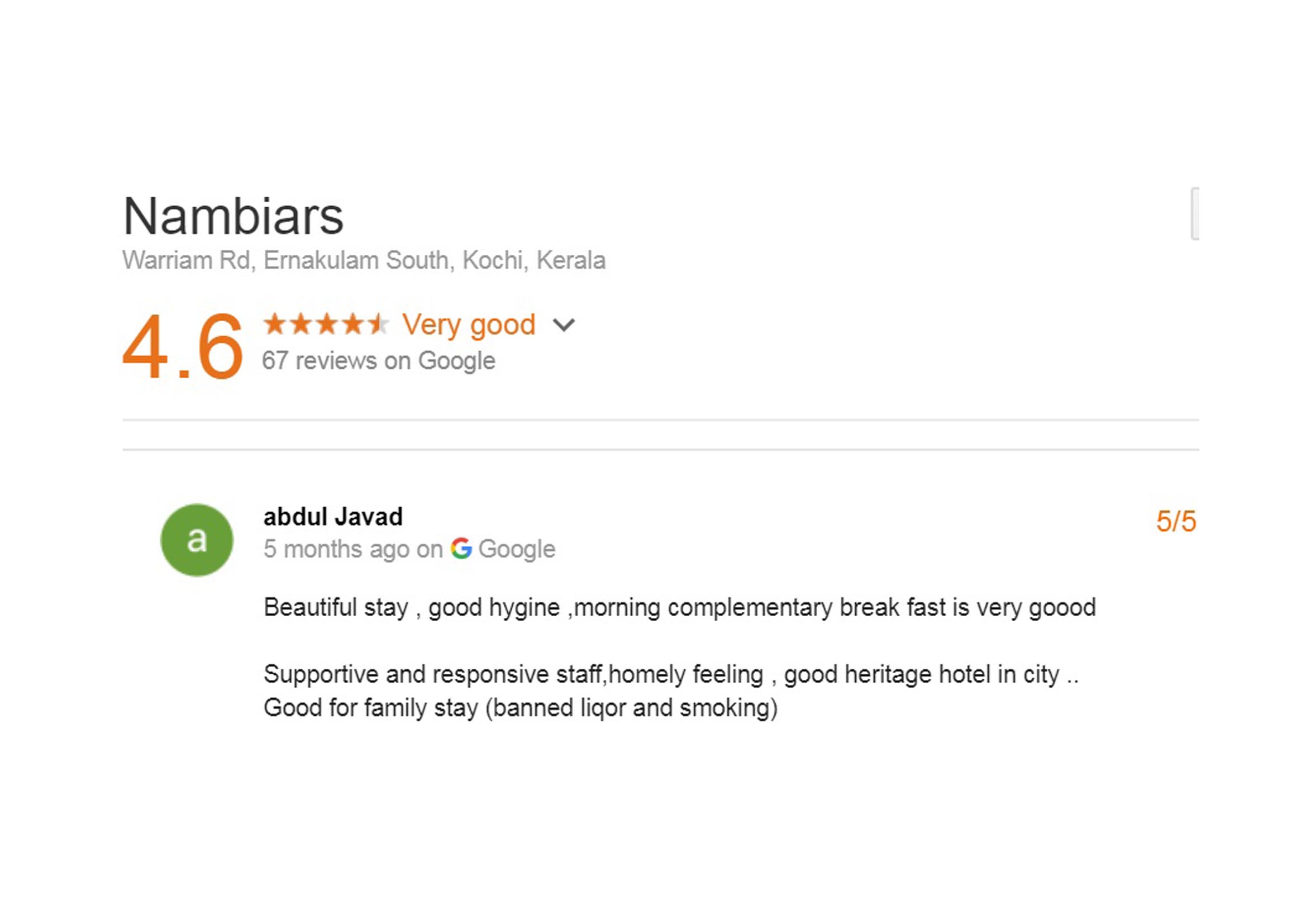 group accomodation nambiars